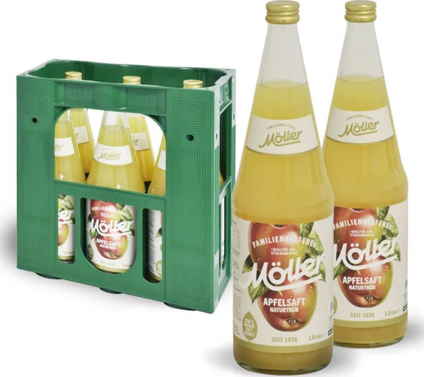 Möller Apfelsaft Trüb 6x1l Glas (+Pfand 2,40€)