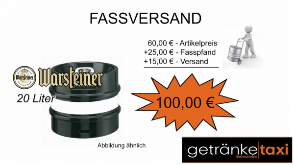 VERSAND + Warsteiner 20 L Fassbier (+ 25,00€ Pfand)