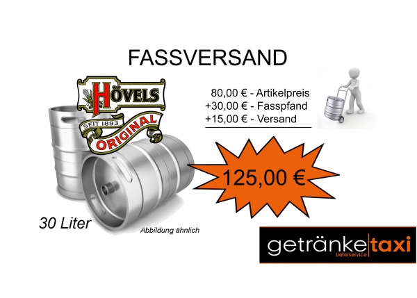 VERSAND + Hövels 30 L Fassbier (+ 30,00€ Pfand)