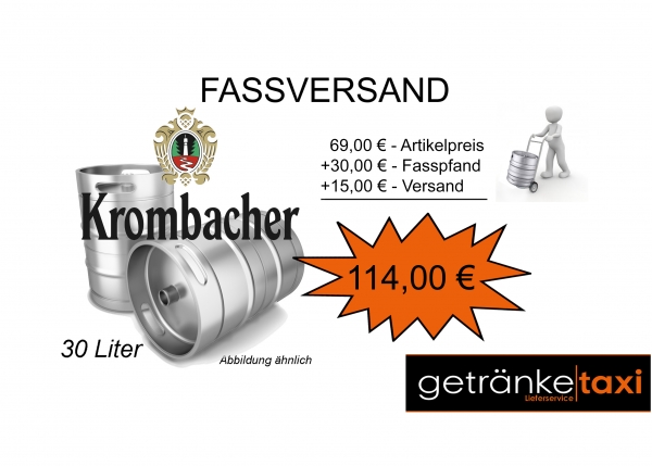 VERSAND + Krombacher 30 L Fassbier (+ 30,00€ Pfand)