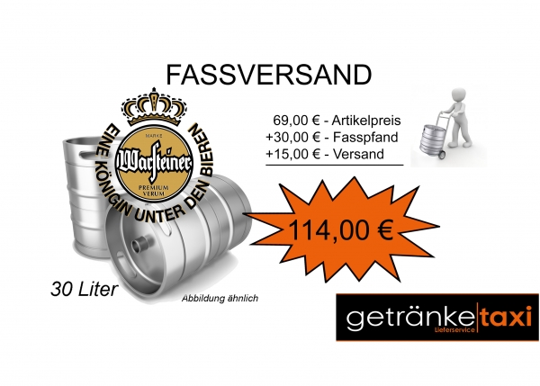 VERSAND + Warsteiner 30 L Fassbier (+ 30,00€ Pfand)